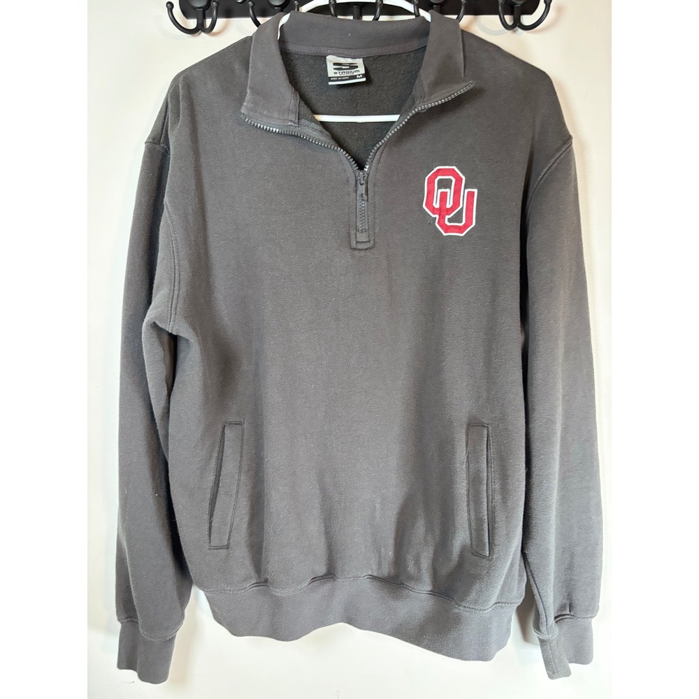 Stadium Athletics Oklahoma Sooners Quarter Zip Sweatshirt Mens Medium Gray OU